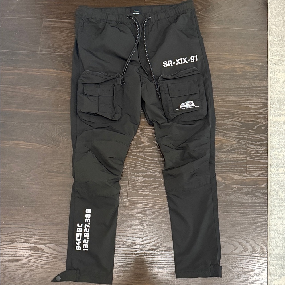 Men's Black Cargo Pants with Pockets Slim fit